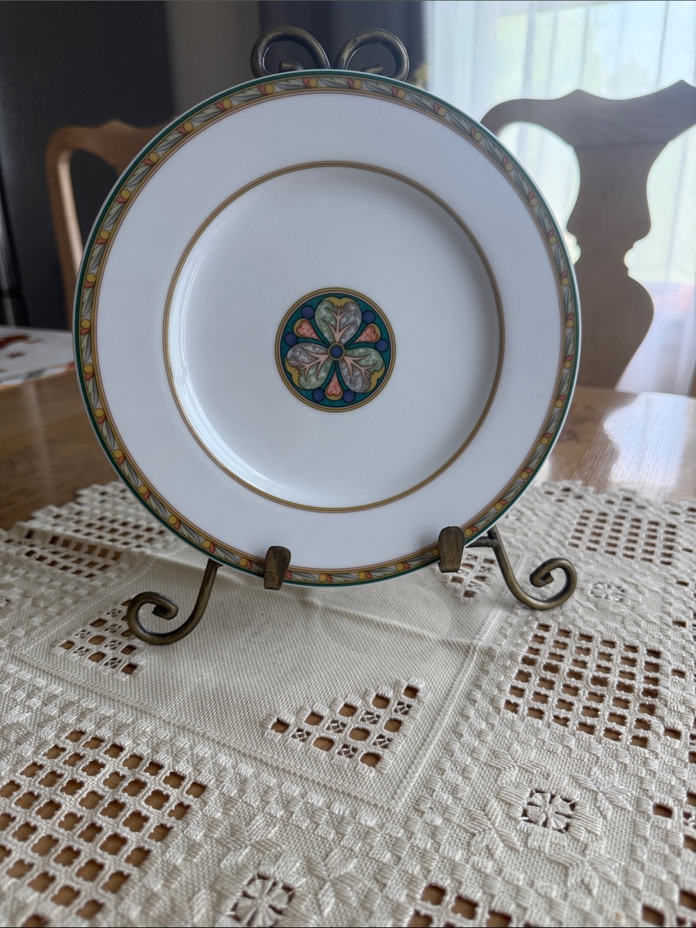 Noritake Impomptu Brandywine Porcelain Salad Plate with Gold and Green d-8.25